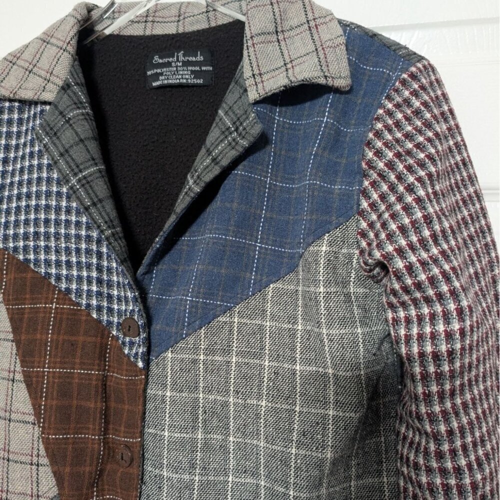 Sacred Threads Patchwork Plaid Jacket Womens Size… - image 3